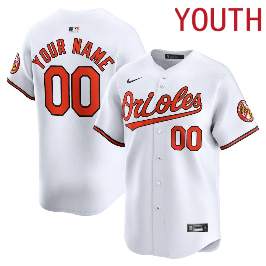 Youth Baltimore Orioles Nike White Home Limited Custom MLB Jersey->->